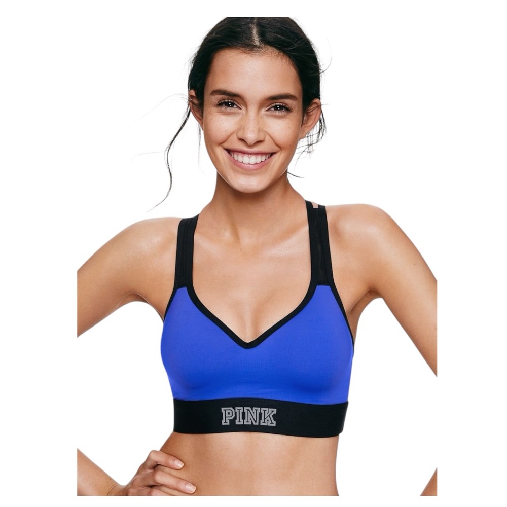 PINK Victoria's Secret Blue Sports Bra with Black Trim
